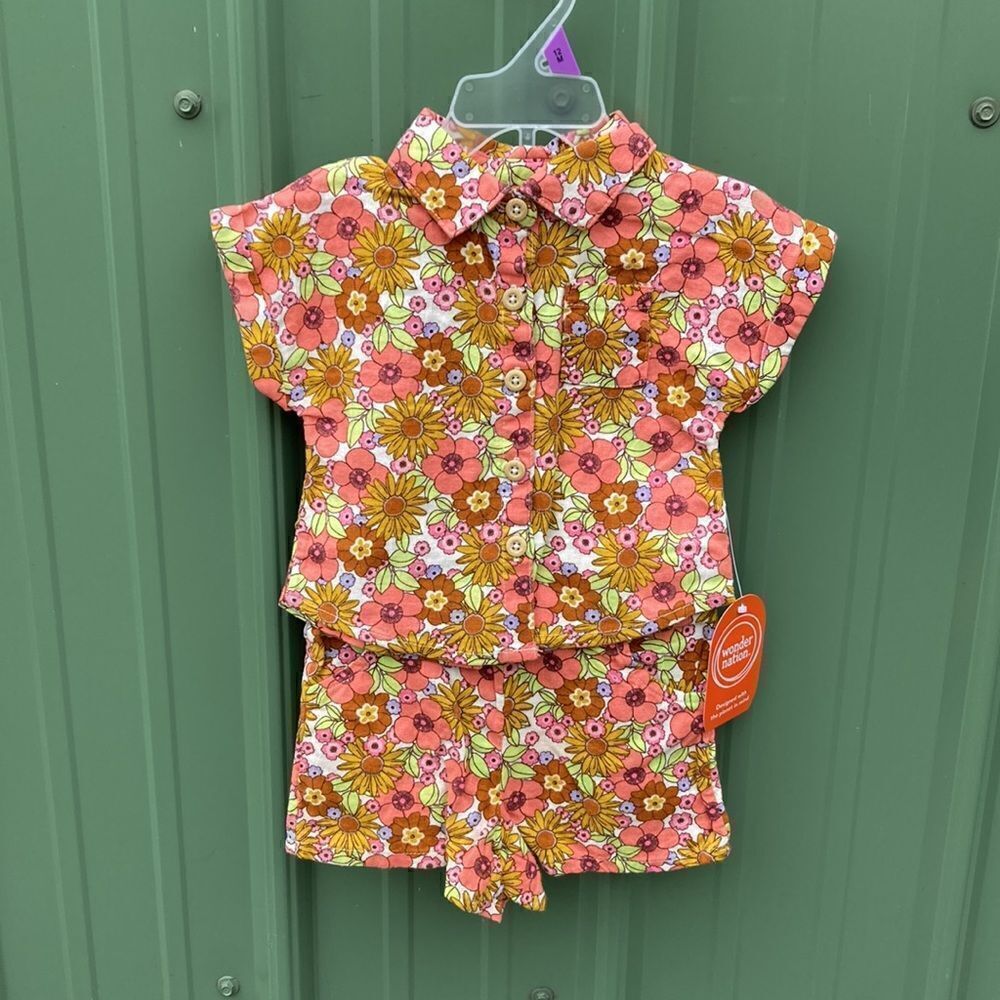 Baby Girls’ Elevated Floral Shirt and Shorts 2-Piece Set Size 12M